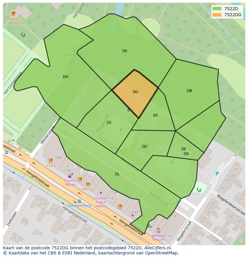 Afbeelding van het postcodegebied 7522 DG op de kaart.