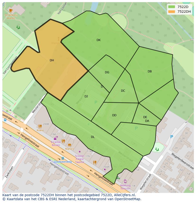 Afbeelding van het postcodegebied 7522 DH op de kaart.