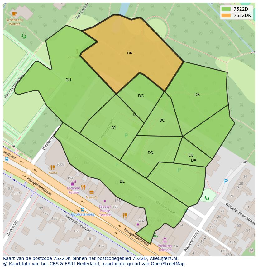 Afbeelding van het postcodegebied 7522 DK op de kaart.