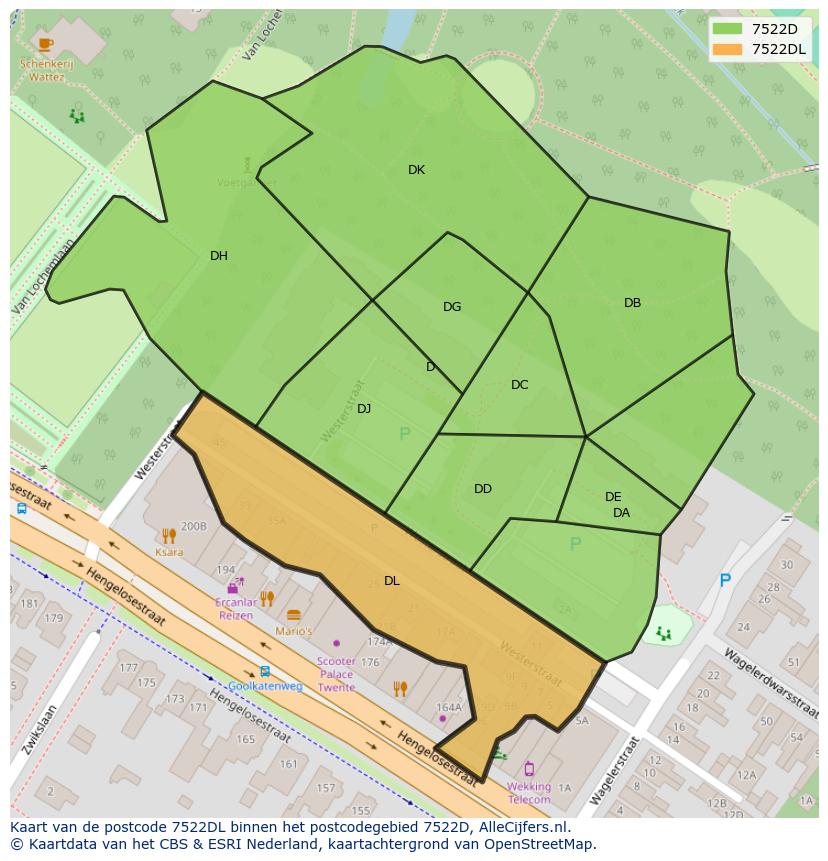 Afbeelding van het postcodegebied 7522 DL op de kaart.