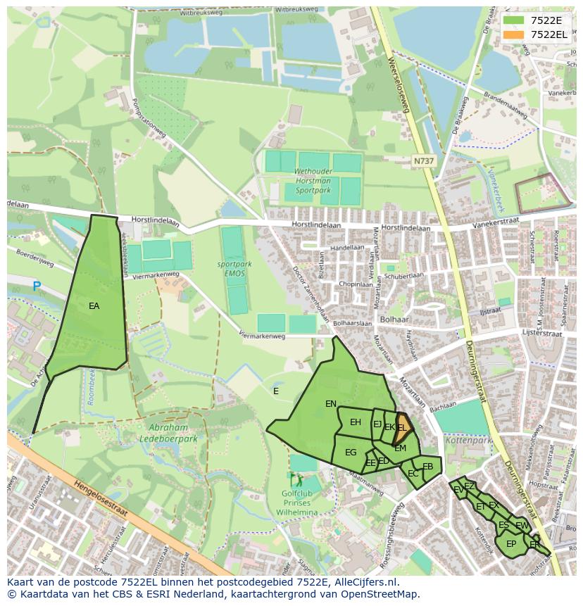 Afbeelding van het postcodegebied 7522 EL op de kaart.