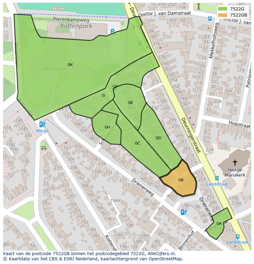 Afbeelding van het postcodegebied 7522 GB op de kaart.