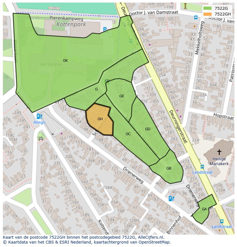 Afbeelding van het postcodegebied 7522 GH op de kaart.