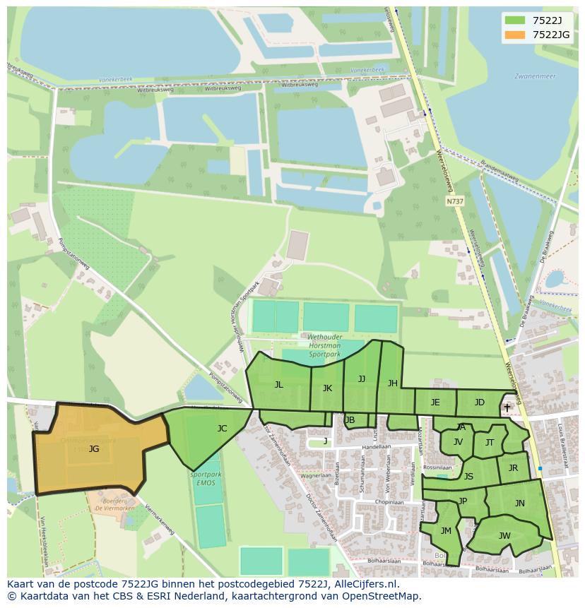 Afbeelding van het postcodegebied 7522 JG op de kaart.
