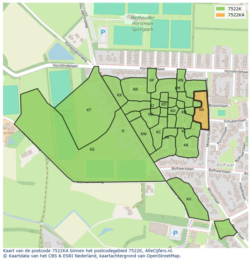 Afbeelding van het postcodegebied 7522 KA op de kaart.