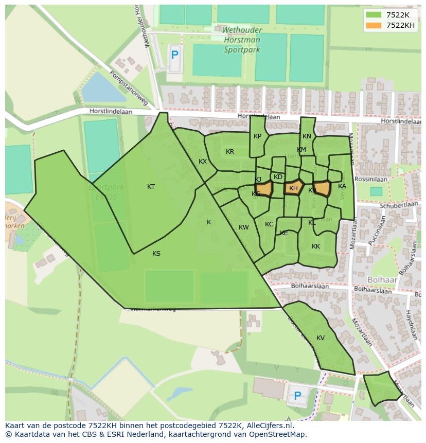Afbeelding van het postcodegebied 7522 KH op de kaart.