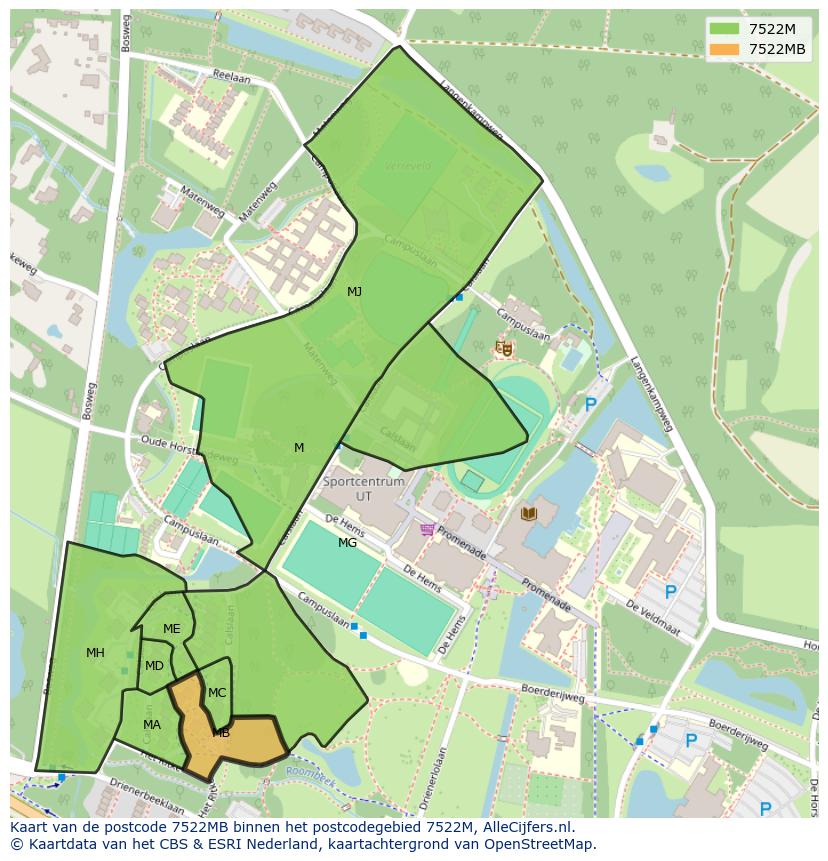 Afbeelding van het postcodegebied 7522 MB op de kaart.