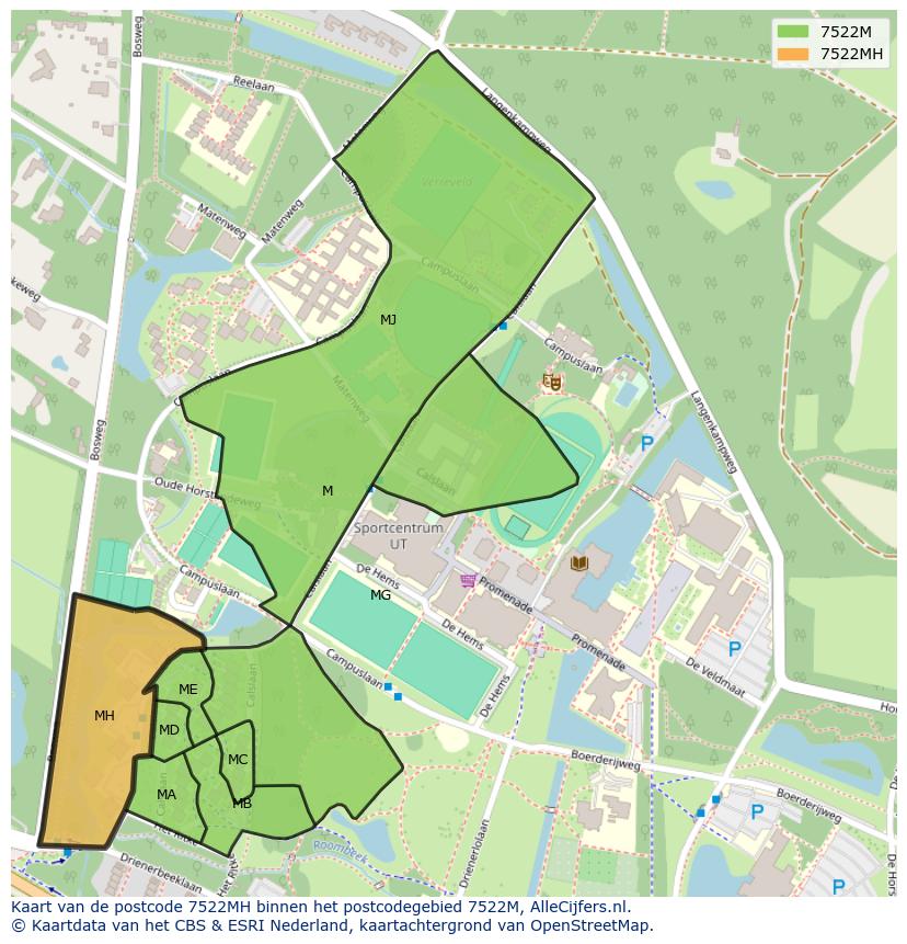 Afbeelding van het postcodegebied 7522 MH op de kaart.