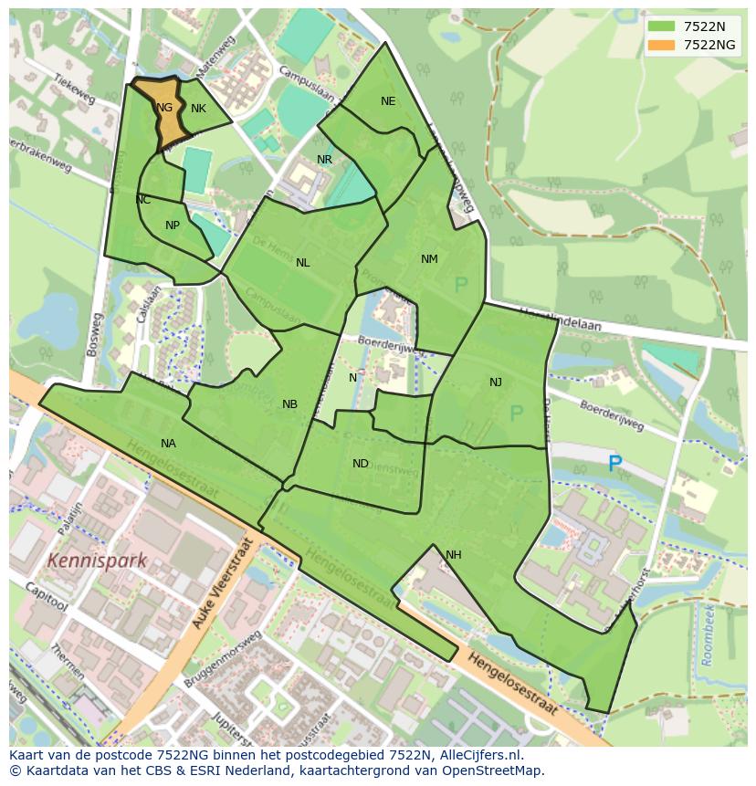 Afbeelding van het postcodegebied 7522 NG op de kaart.