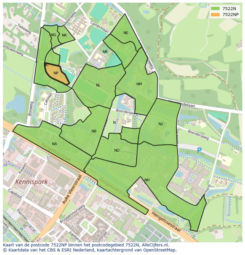 Afbeelding van het postcodegebied 7522 NP op de kaart.