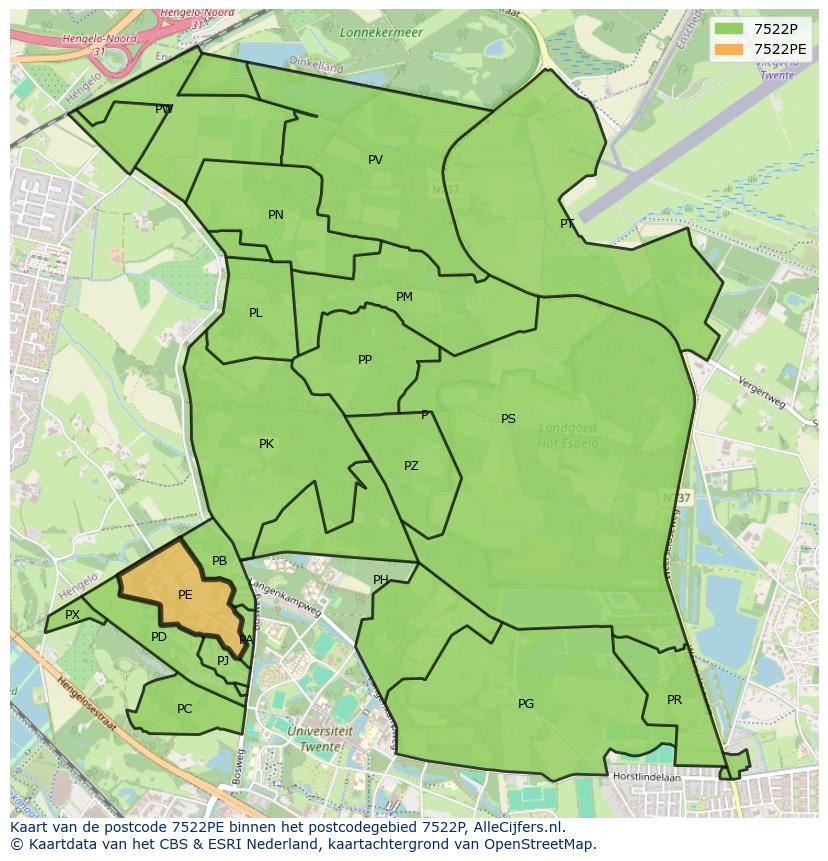 Afbeelding van het postcodegebied 7522 PE op de kaart.