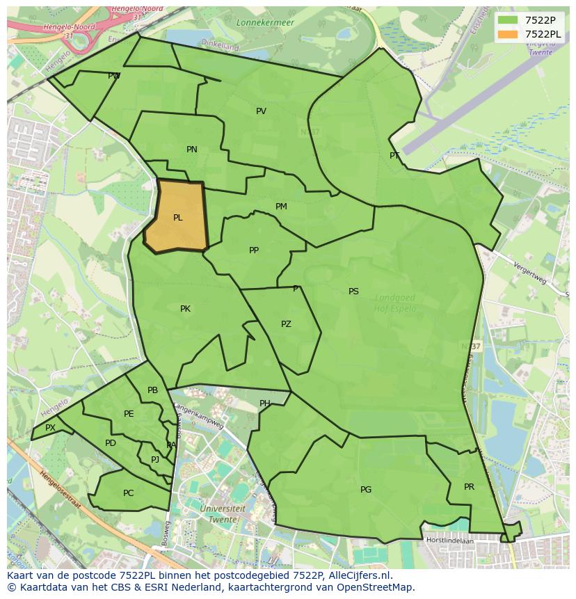 Afbeelding van het postcodegebied 7522 PL op de kaart.