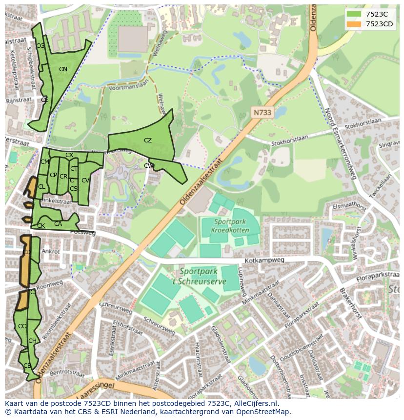Afbeelding van het postcodegebied 7523 CD op de kaart.