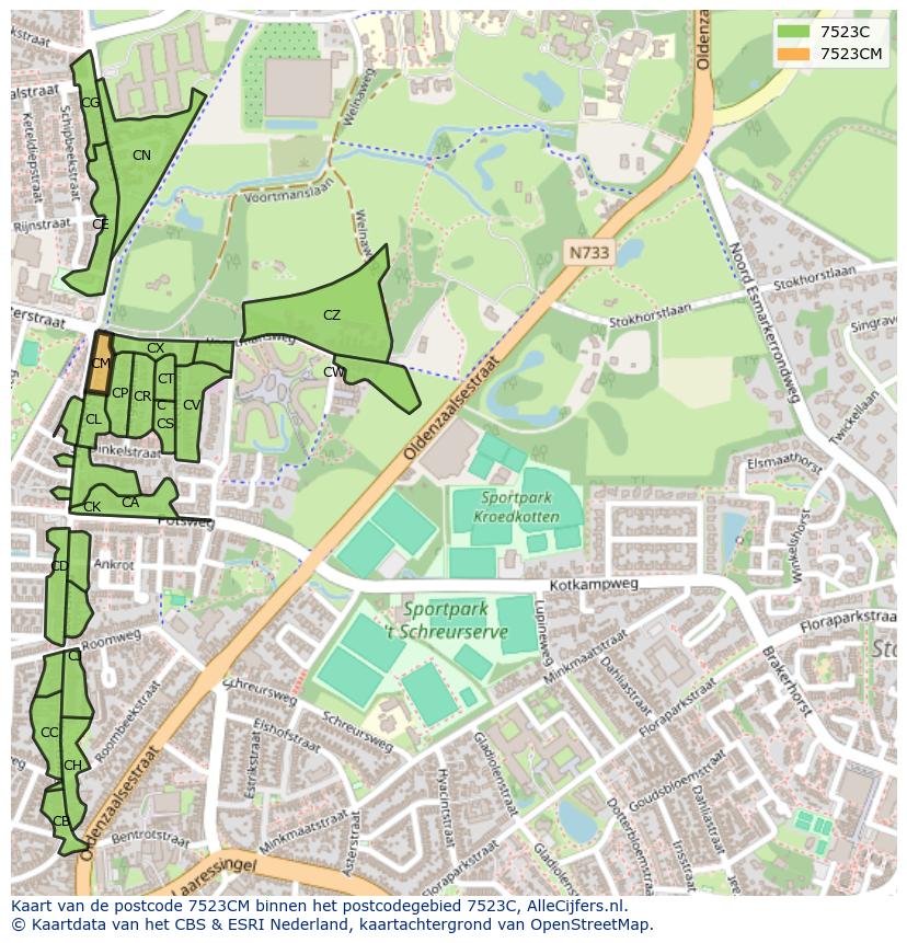 Afbeelding van het postcodegebied 7523 CM op de kaart.