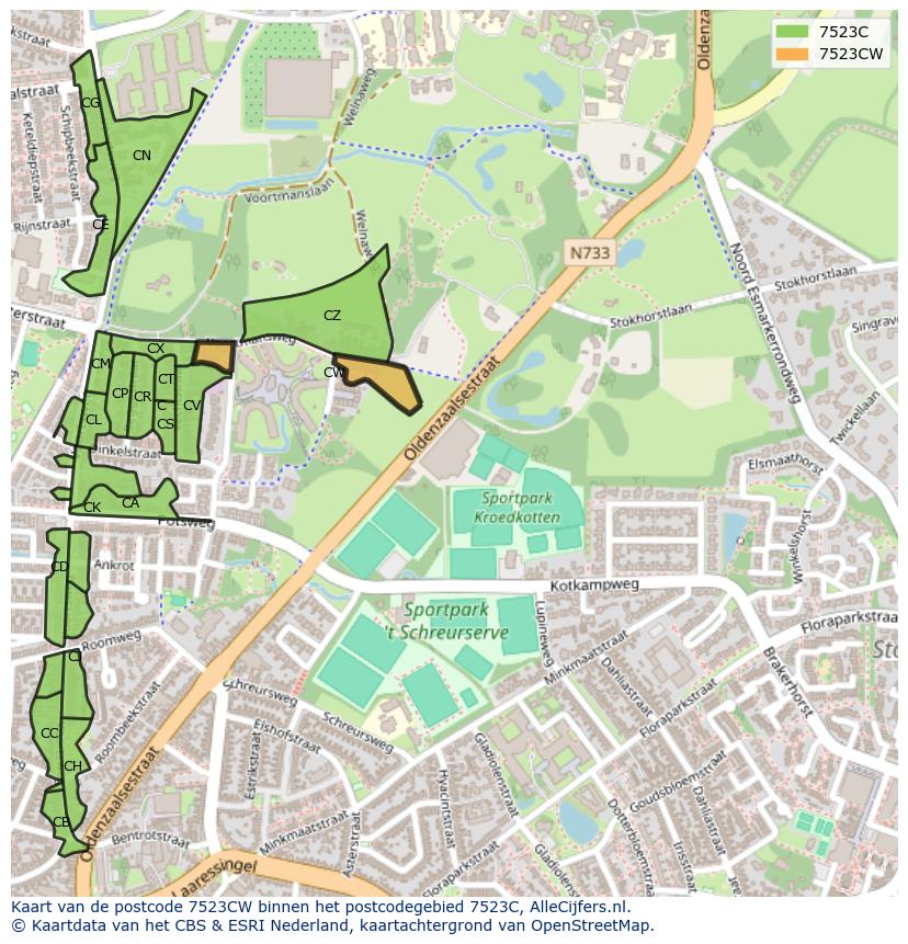 Afbeelding van het postcodegebied 7523 CW op de kaart.