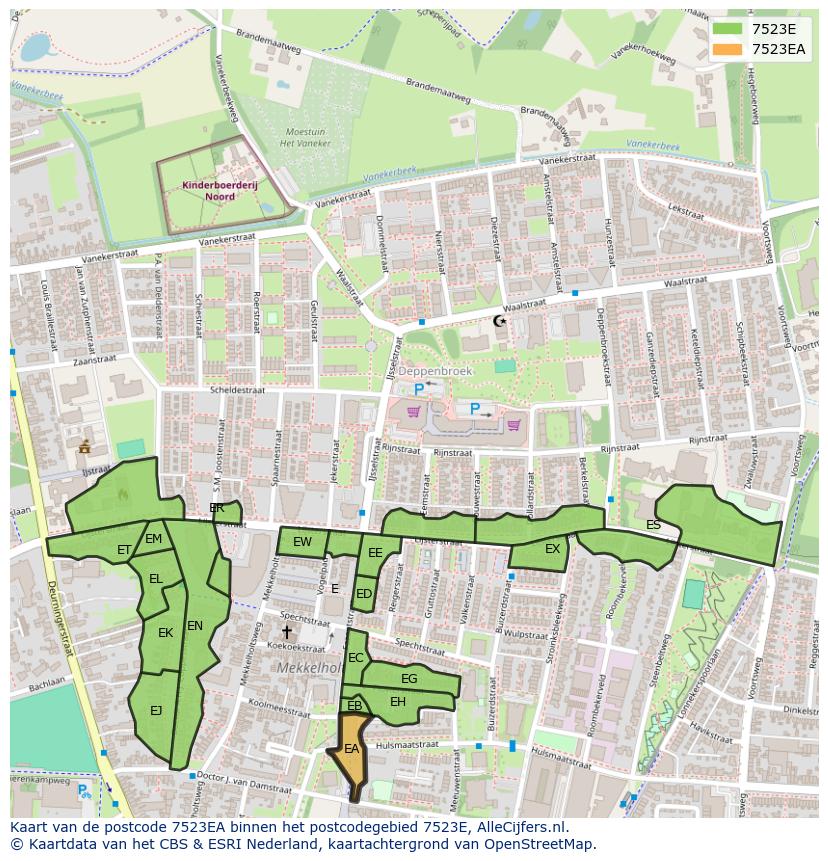 Afbeelding van het postcodegebied 7523 EA op de kaart.