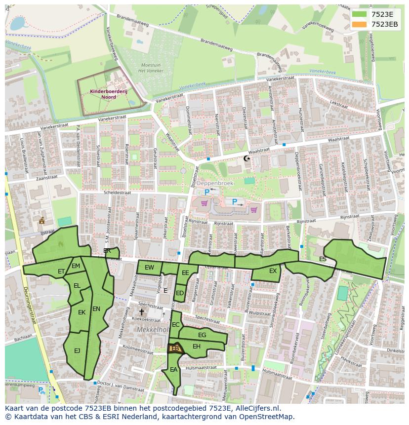 Afbeelding van het postcodegebied 7523 EB op de kaart.