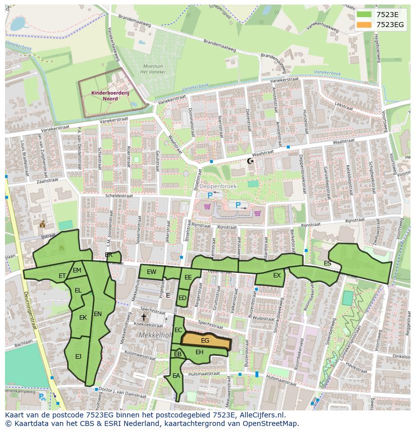 Afbeelding van het postcodegebied 7523 EG op de kaart.