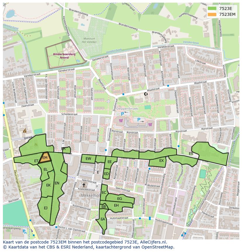 Afbeelding van het postcodegebied 7523 EM op de kaart.