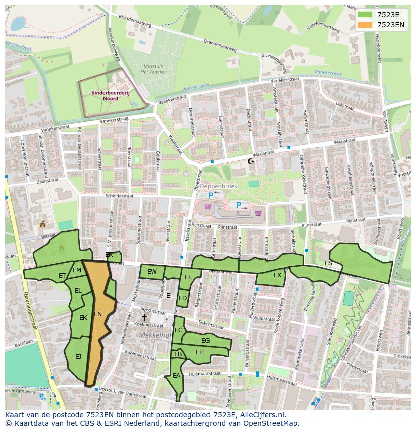 Afbeelding van het postcodegebied 7523 EN op de kaart.