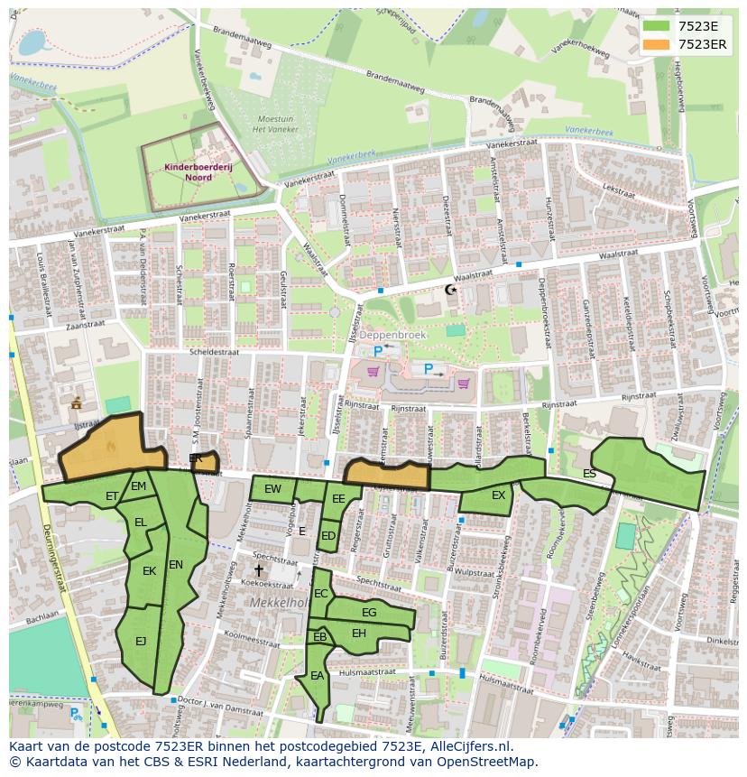 Afbeelding van het postcodegebied 7523 ER op de kaart.