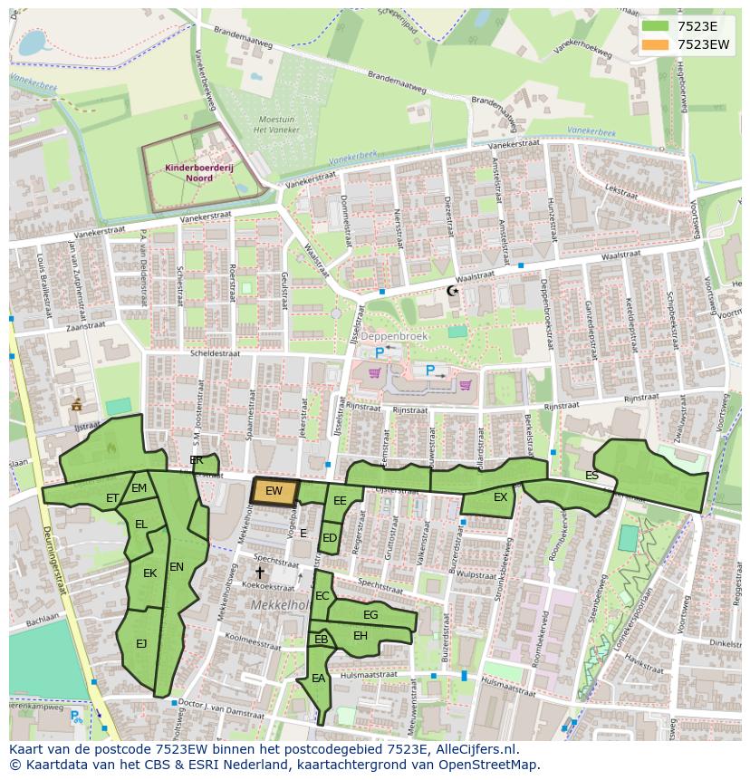 Afbeelding van het postcodegebied 7523 EW op de kaart.