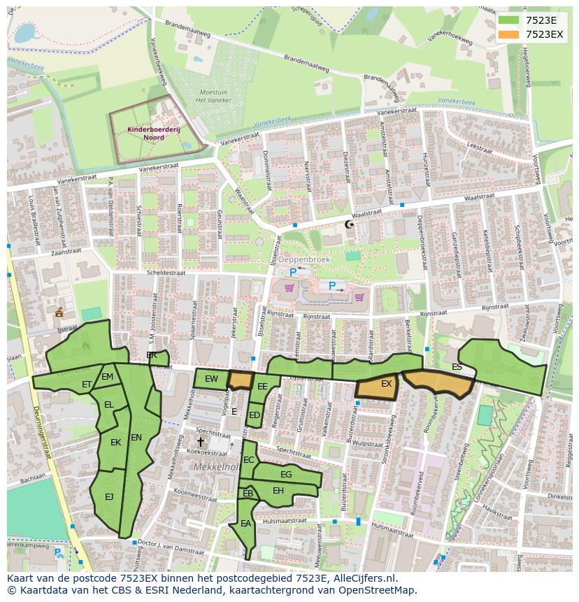 Afbeelding van het postcodegebied 7523 EX op de kaart.