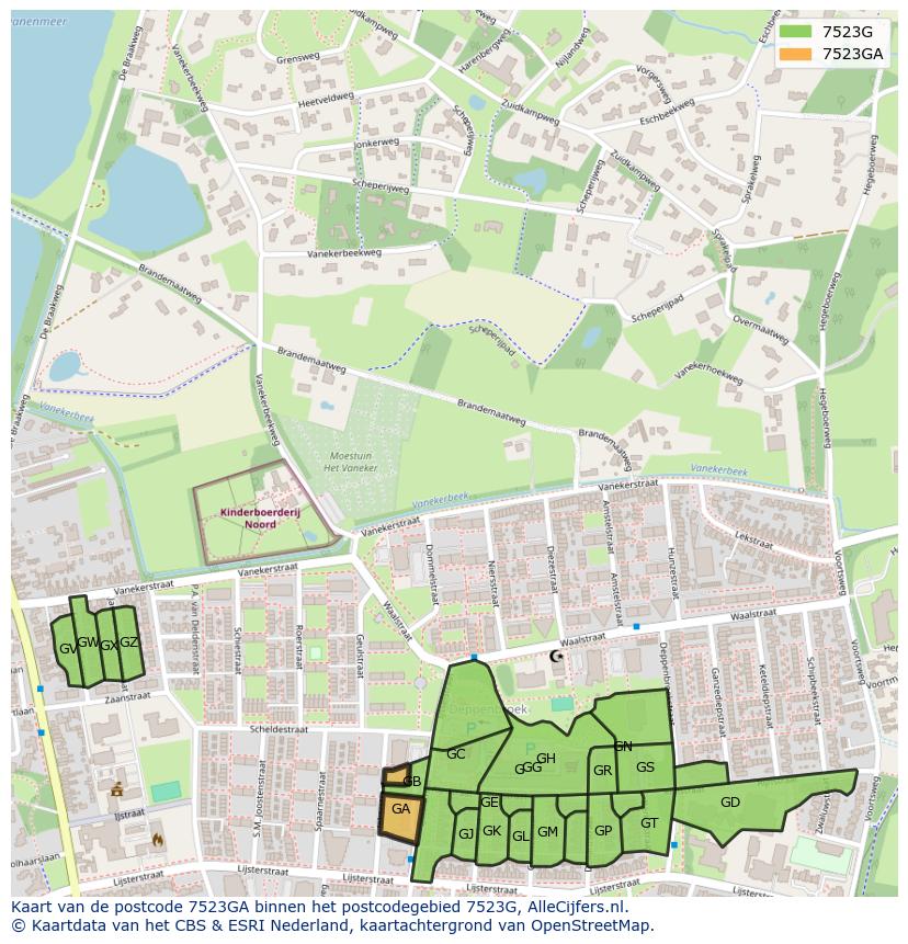Afbeelding van het postcodegebied 7523 GA op de kaart.