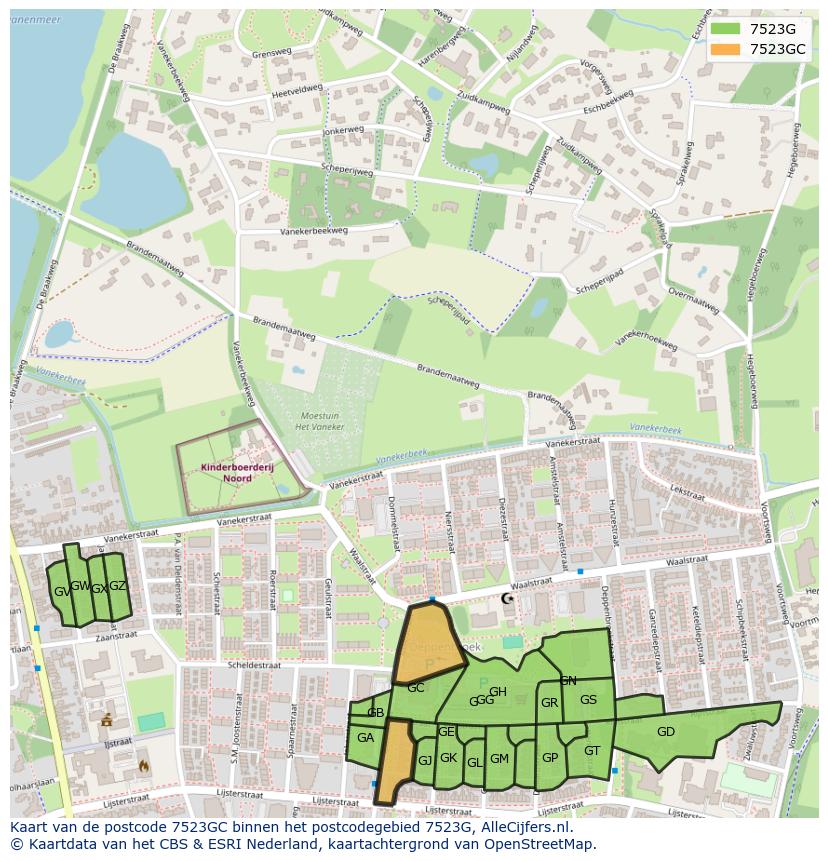 Afbeelding van het postcodegebied 7523 GC op de kaart.