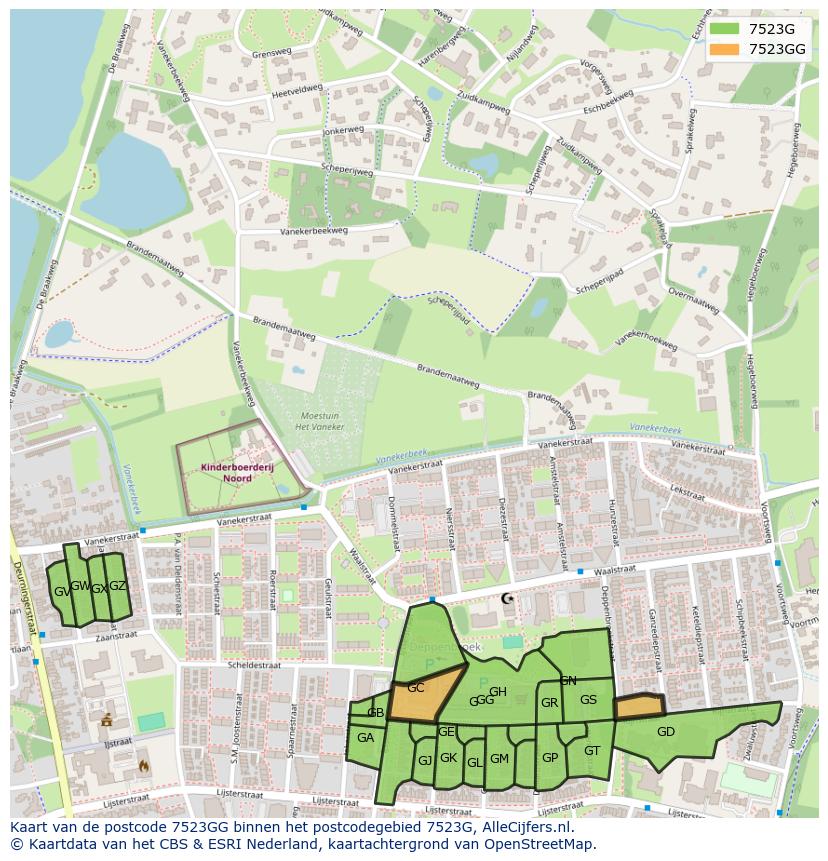 Afbeelding van het postcodegebied 7523 GG op de kaart.