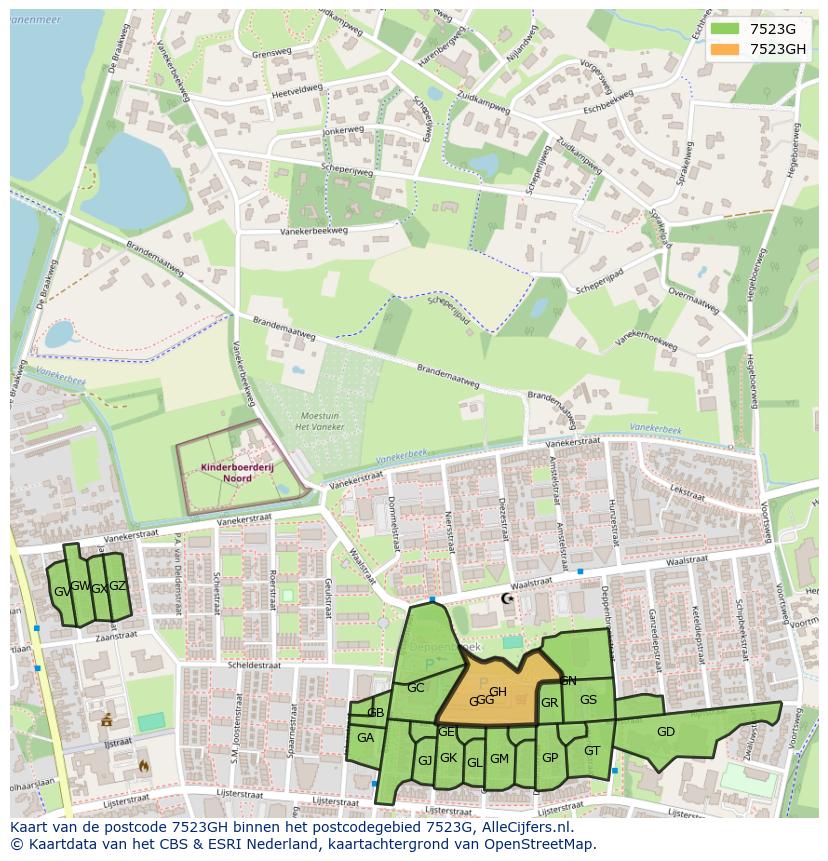 Afbeelding van het postcodegebied 7523 GH op de kaart.