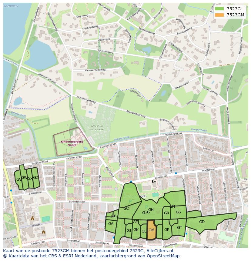 Afbeelding van het postcodegebied 7523 GM op de kaart.