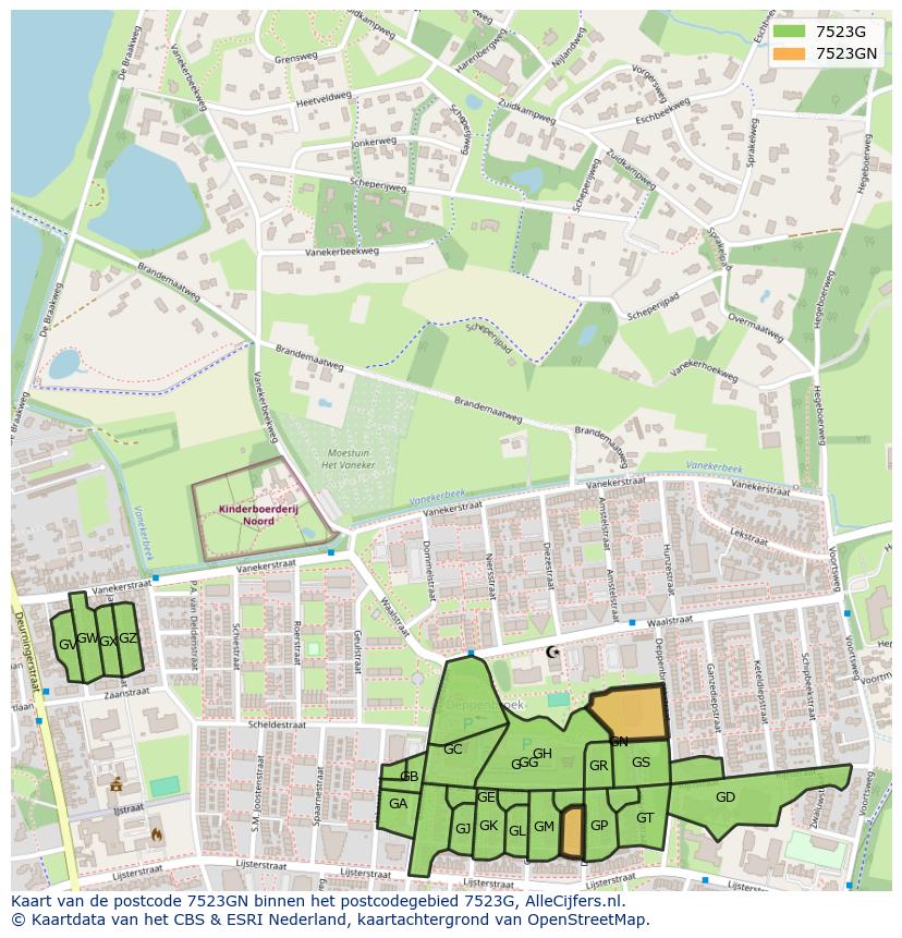 Afbeelding van het postcodegebied 7523 GN op de kaart.