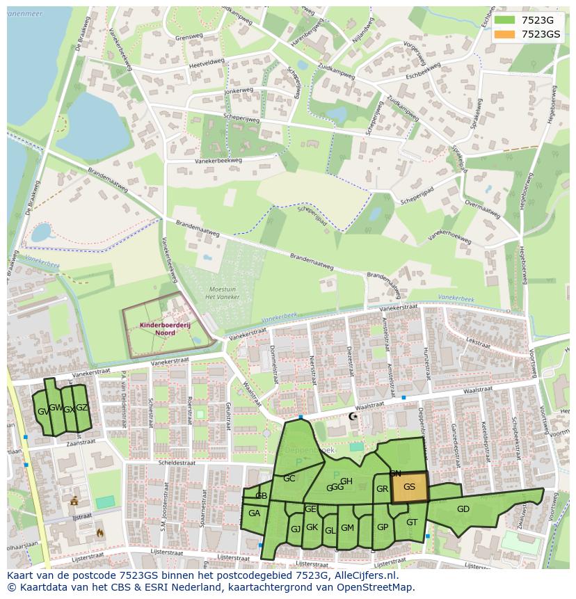 Afbeelding van het postcodegebied 7523 GS op de kaart.
