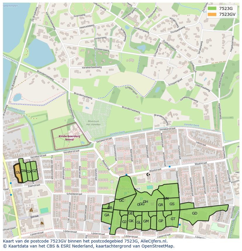 Afbeelding van het postcodegebied 7523 GV op de kaart.