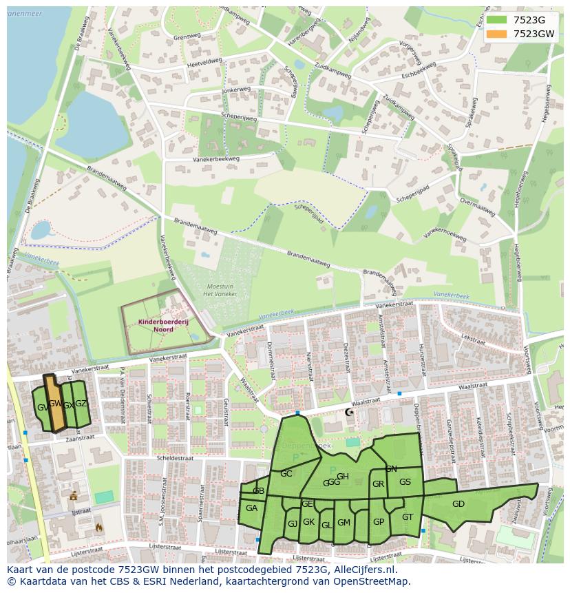 Afbeelding van het postcodegebied 7523 GW op de kaart.