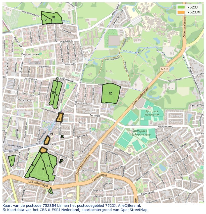 Afbeelding van het postcodegebied 7523 JM op de kaart.