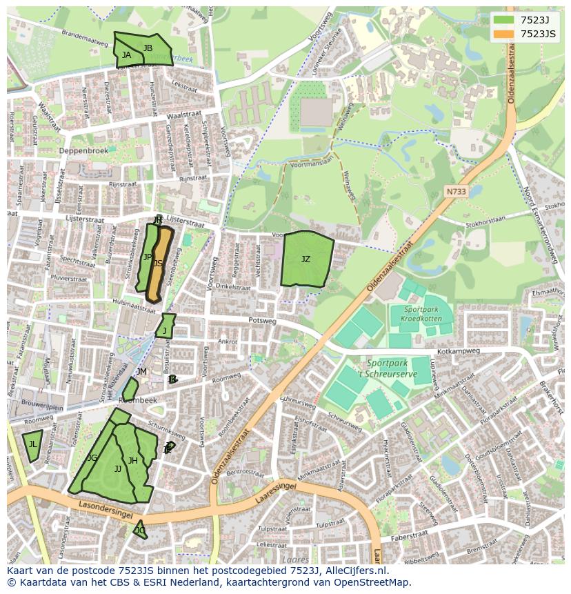 Afbeelding van het postcodegebied 7523 JS op de kaart.
