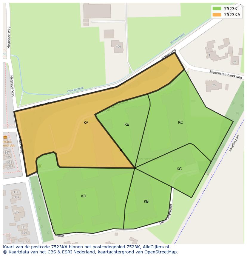 Afbeelding van het postcodegebied 7523 KA op de kaart.