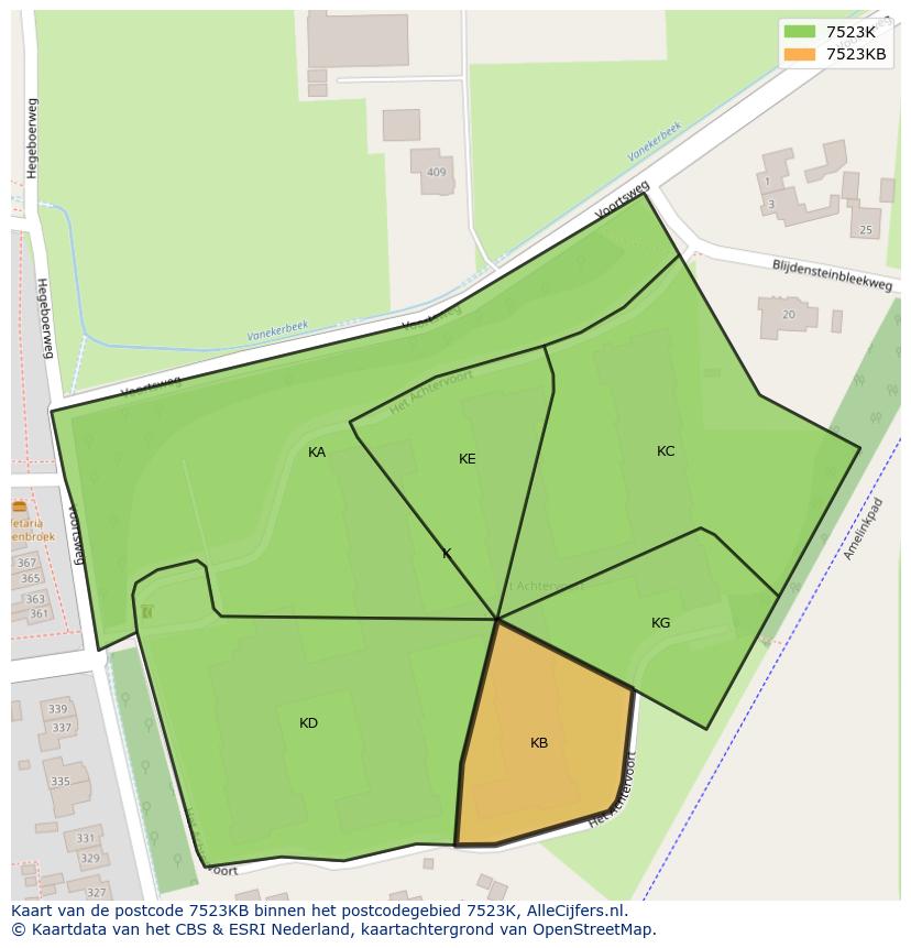 Afbeelding van het postcodegebied 7523 KB op de kaart.