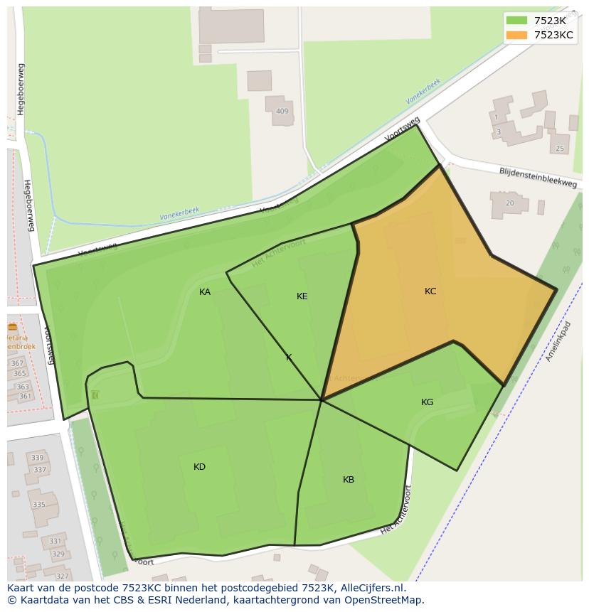 Afbeelding van het postcodegebied 7523 KC op de kaart.
