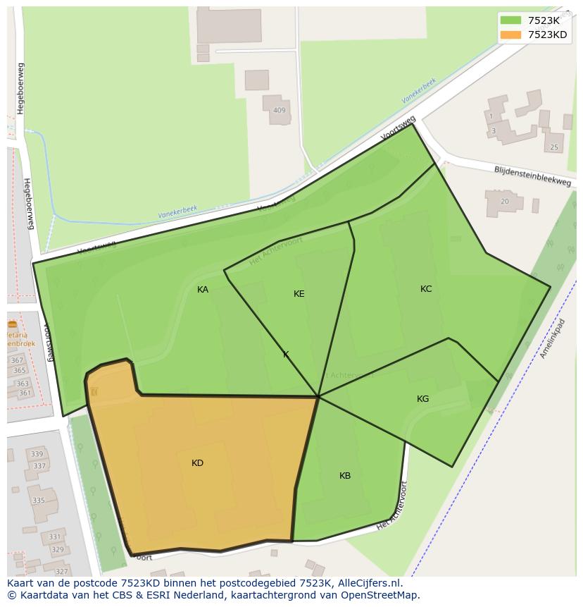 Afbeelding van het postcodegebied 7523 KD op de kaart.
