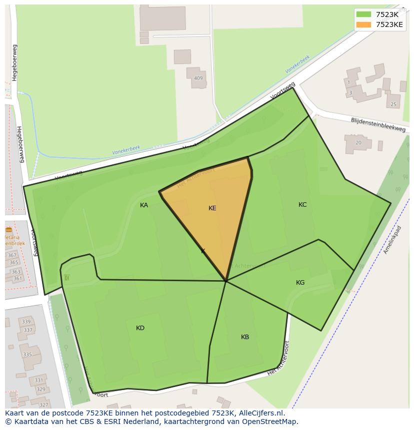 Afbeelding van het postcodegebied 7523 KE op de kaart.