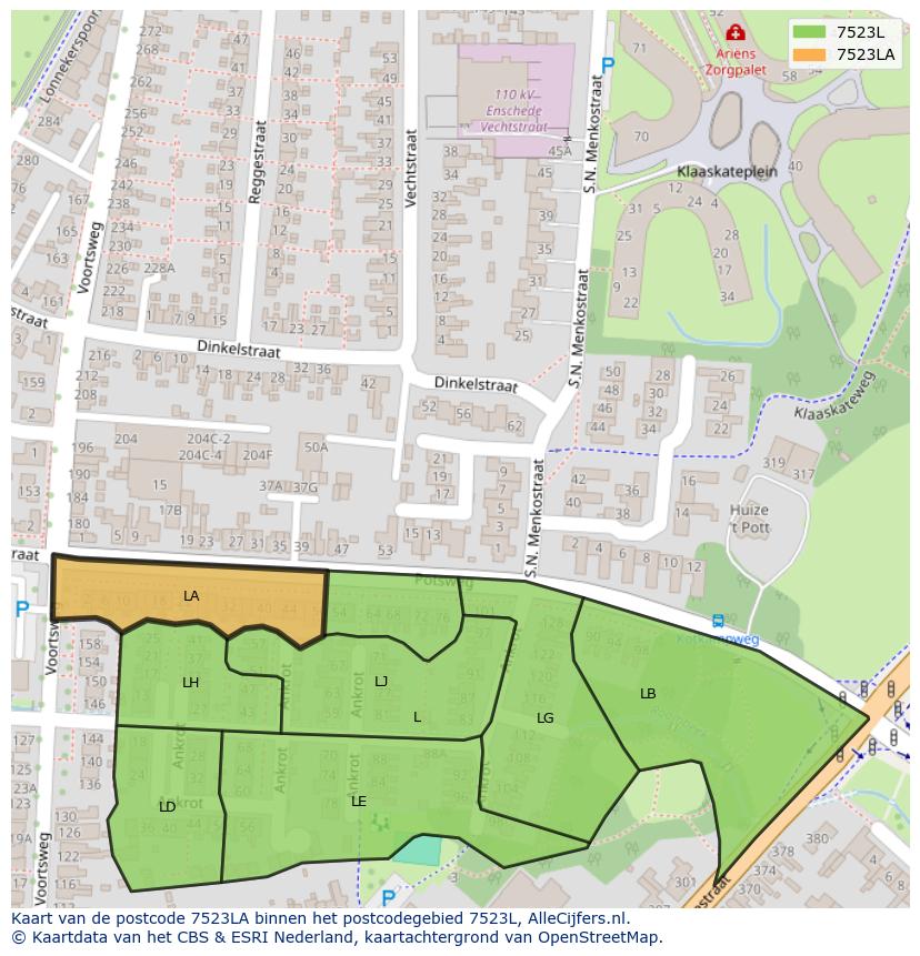 Afbeelding van het postcodegebied 7523 LA op de kaart.