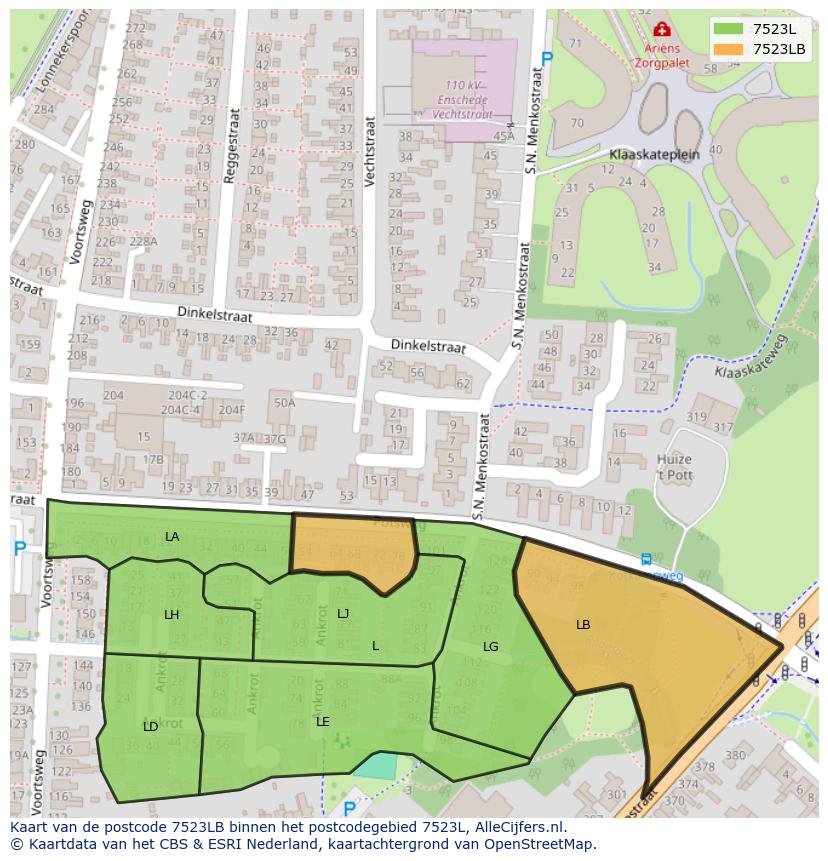 Afbeelding van het postcodegebied 7523 LB op de kaart.