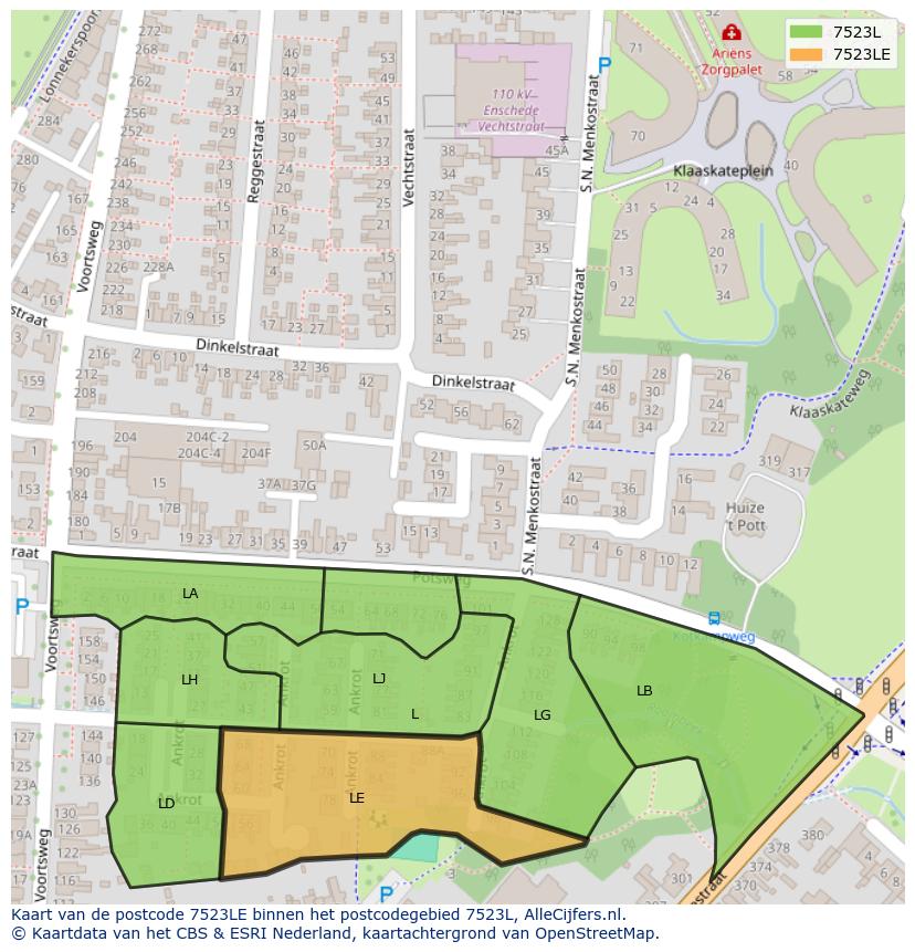 Afbeelding van het postcodegebied 7523 LE op de kaart.