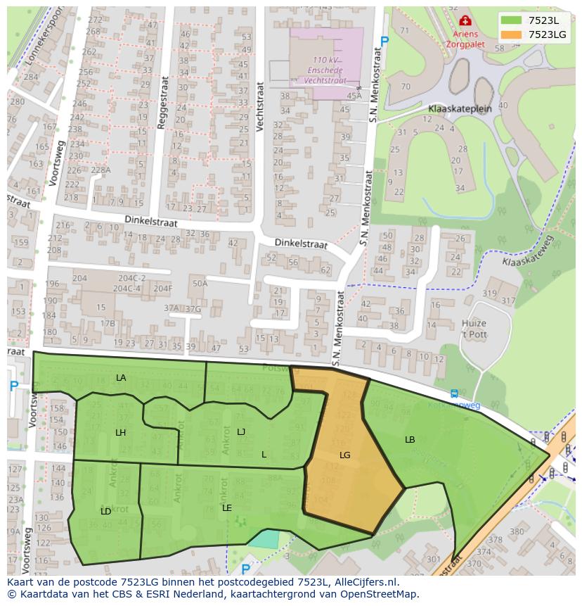 Afbeelding van het postcodegebied 7523 LG op de kaart.