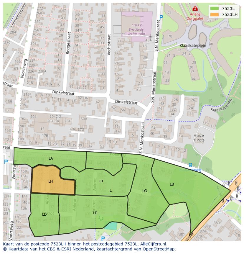 Afbeelding van het postcodegebied 7523 LH op de kaart.
