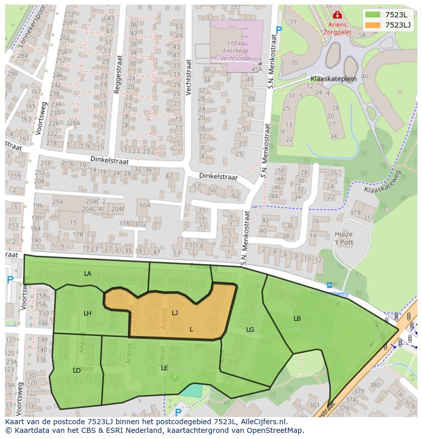 Afbeelding van het postcodegebied 7523 LJ op de kaart.