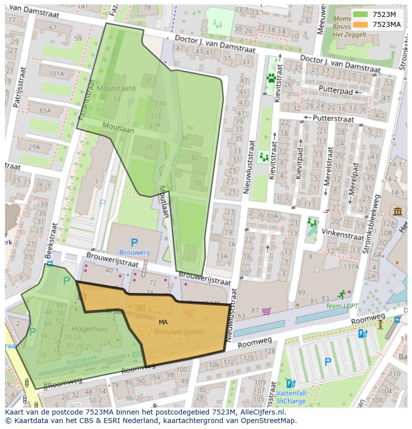 Afbeelding van het postcodegebied 7523 MA op de kaart.